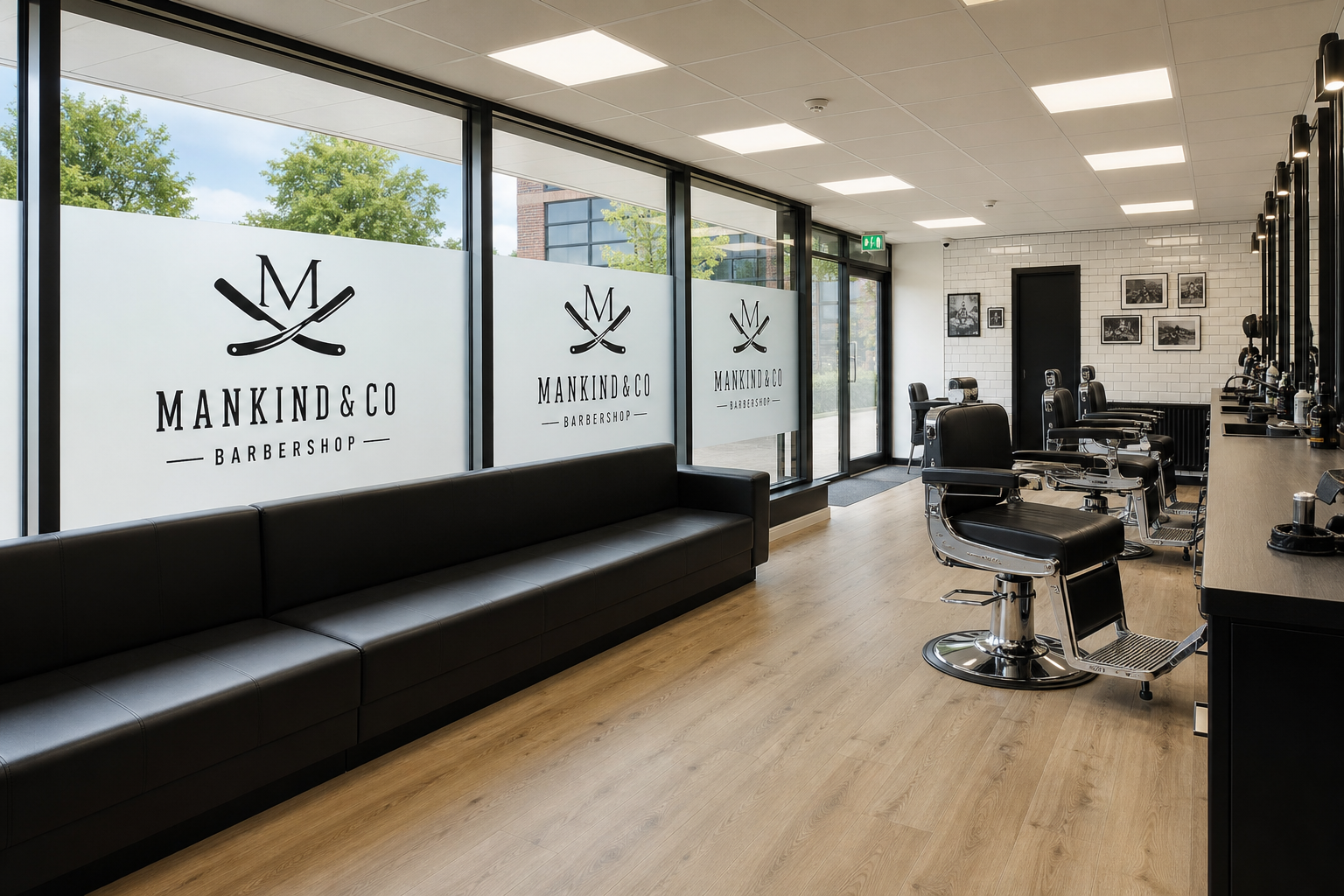 The chairs and waiting bench inside Mankind & Co
